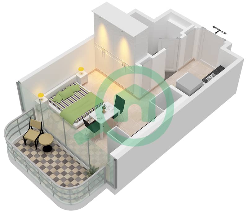 Azizi Wares - Studio Apartment Type/unit 2G / UNIT 22,28 FLOOR 2-7 Floor plan interactive3D
