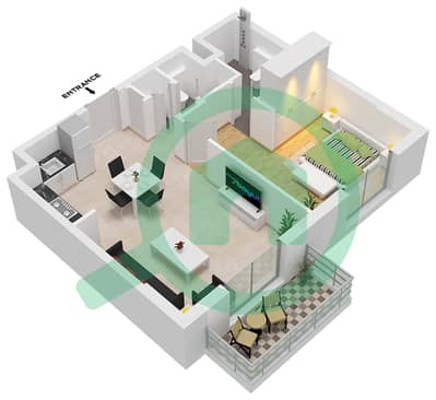 Lexington - Grundriss für 1 Schlafzimmer Wohnung Typ A