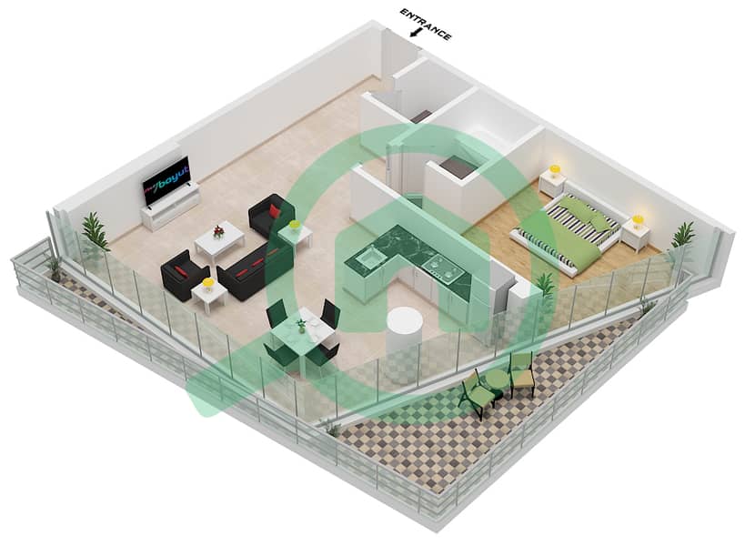 Al Multaqa Avenue - 1 Bedroom Apartment Unit 10 Floor plan interactive3D