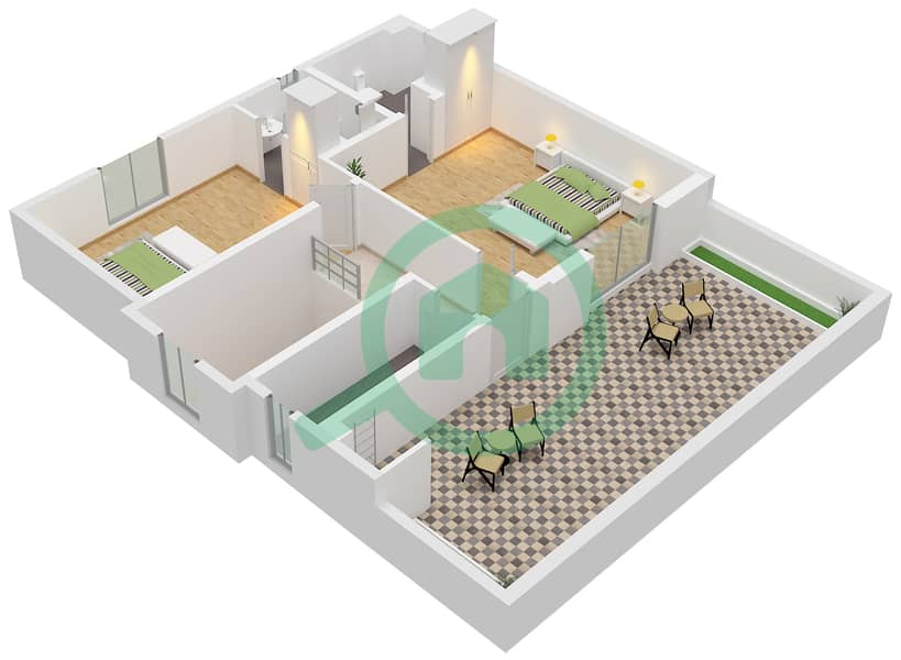 Al Helio 2 - Plano de planta de 3 habitaciones Villa Unidad 7639 Floor First interactive3D