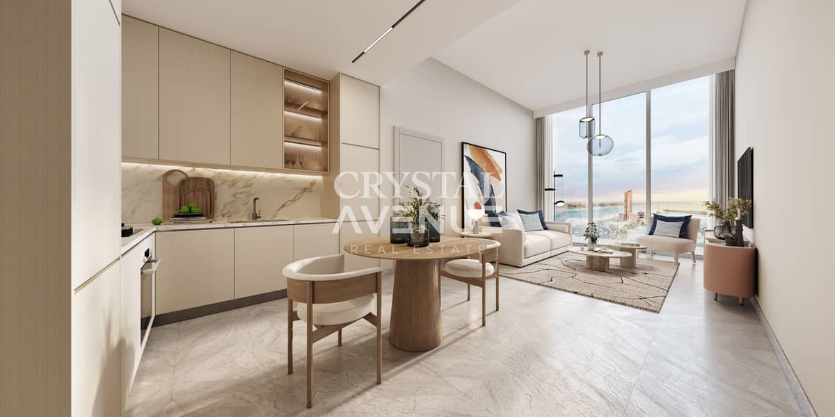 3 Al Hamra - Waterfront - Interior - 1BD Living Dining Kitchen. jpg