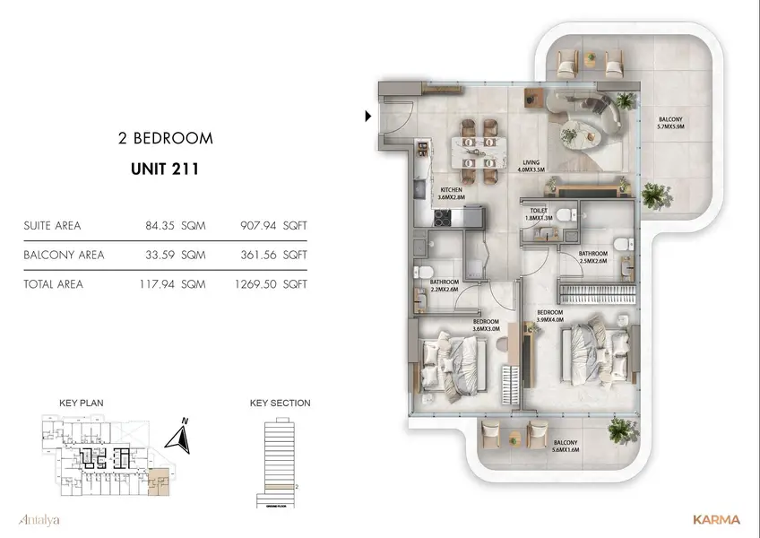 2 BR floor plan