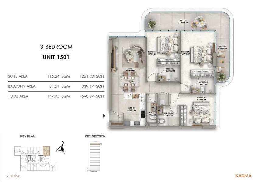 3 BR floor plan
