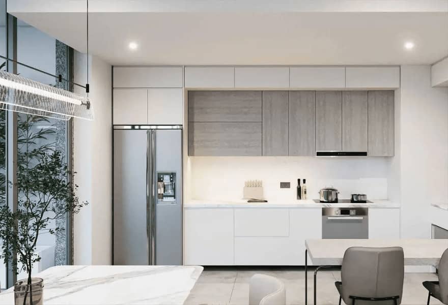 5 Modern fitted kitchen with marble island in Sobha One apartment Dubai