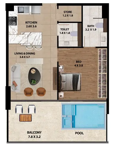 1 BR floor plan