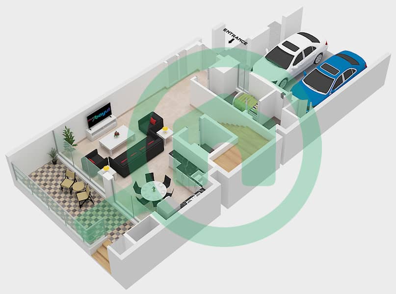 Floor Ground Bliss - Planimetria del piano di Villetta a schiera Tipo/unità END 1 / UNIT 99,139,170 Floor Ground interactive3D