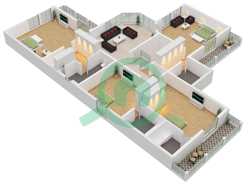 Floor First The Centro - Planimetria del piano di 5 Camere Villa Tipo A Floor First interactive3D