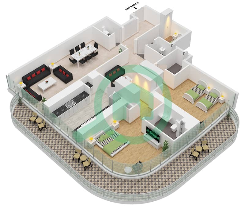 Joud - 2 Bedroom Apartment Type/unit B-15(1) / UNIT 4 FLOOR 32 Floor plan interactive3D