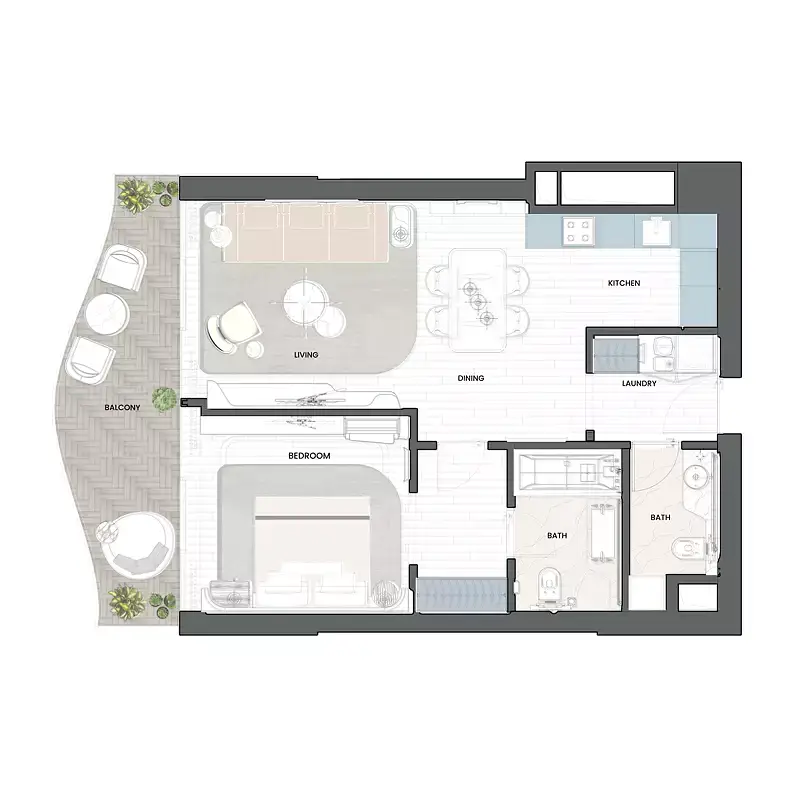 1 BR floor plan