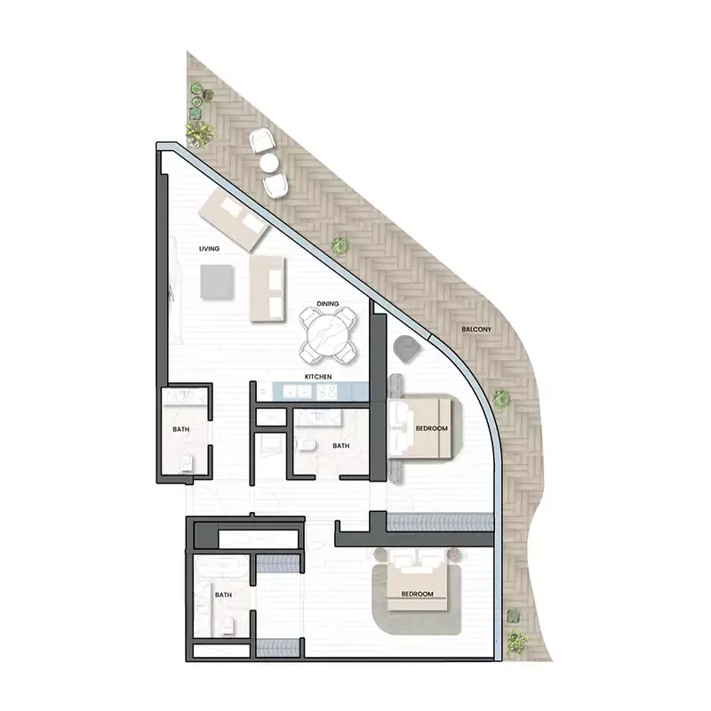 2 BR floor plan