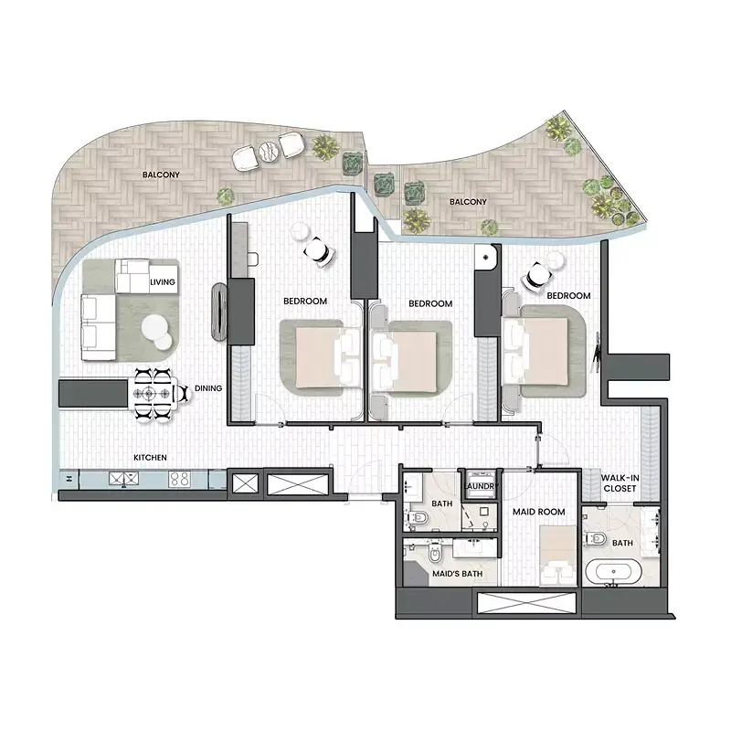 3 BR floor plan