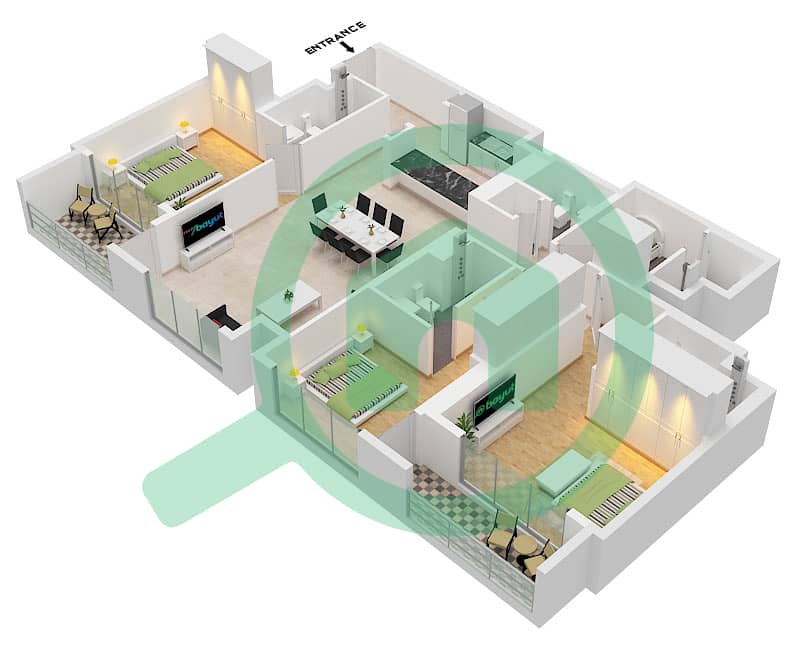 Crest Grande - 3 Bedroom Apartment Type/unit B / UNIT 3 FLOOR 7-41 Floor plan interactive3D