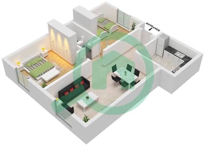Al Taawun - Planimetria del piano di 2 Camere Appartamento Tipo A(1) Al Taawun - Planimetria del piano di 2 Camere Appartamento Tipo A(1)