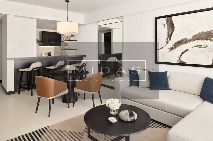 2 One-Bedroom Apartment - Living + Dining + Kithcen. JPG