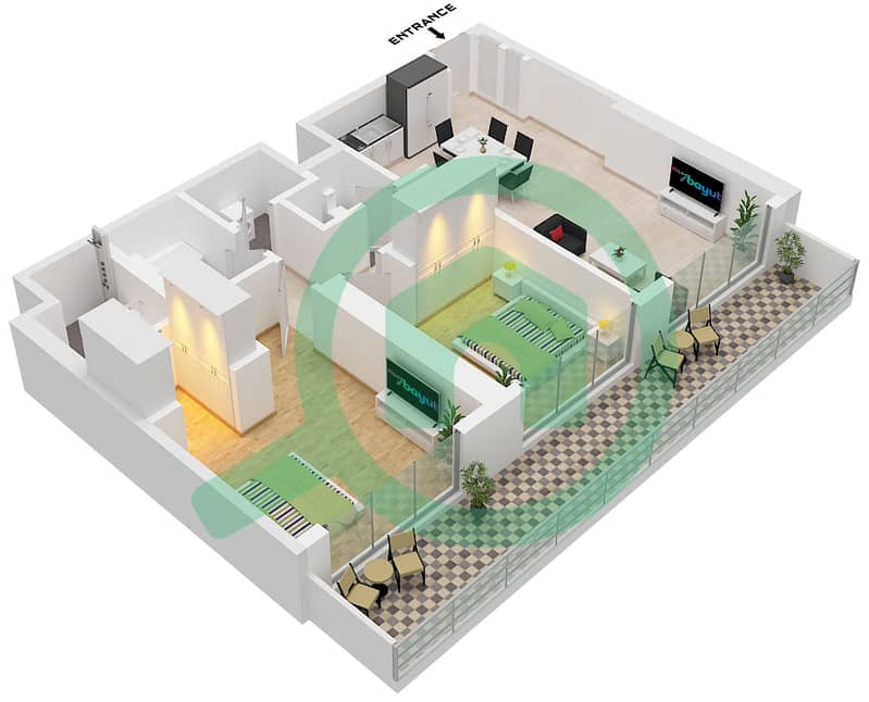 Grand Bleu Tower 2 - 2 Bedroom Apartment Unit 5 FLOOR 2-9 Floor plan interactive3D