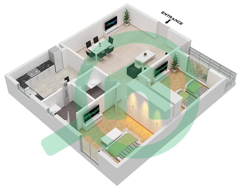 Al Rawda 3 - 2 Bedroom Apartment Type B Floor plan interactive3D