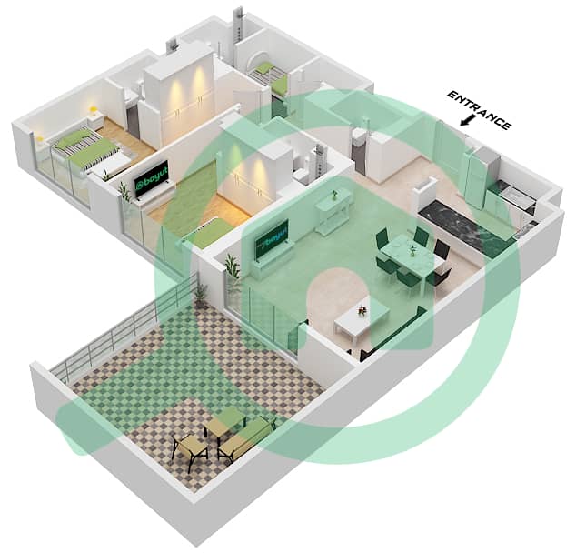 Crest Grande - 2 Bedroom Apartment Type/unit G / UNIT 5 FLOOR 7-12 Floor plan interactive3D