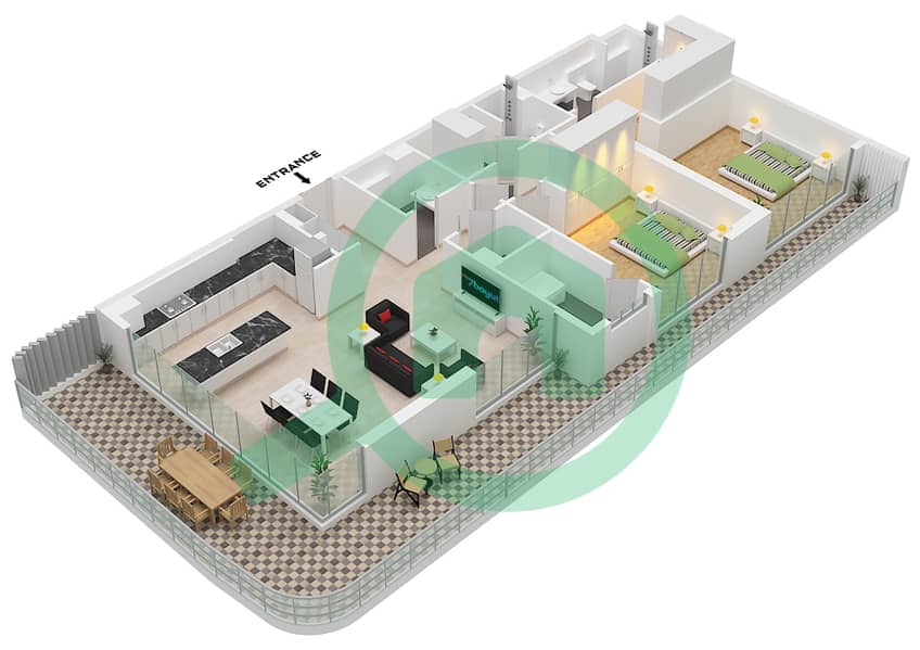 Bay Grove Residences Building 3 - 2 Bedroom Apartment Type/unit S / UNIT 1 FLOOR 1 Floor plan interactive3D