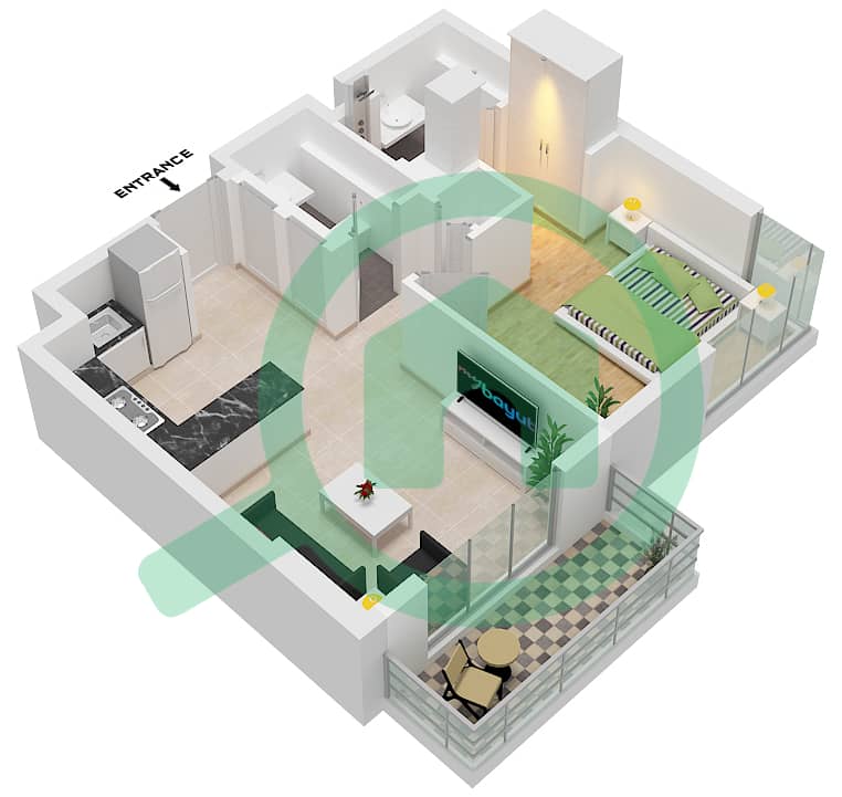 Rosewell - 1 Bedroom Apartment Type B Floor plan interactive3D