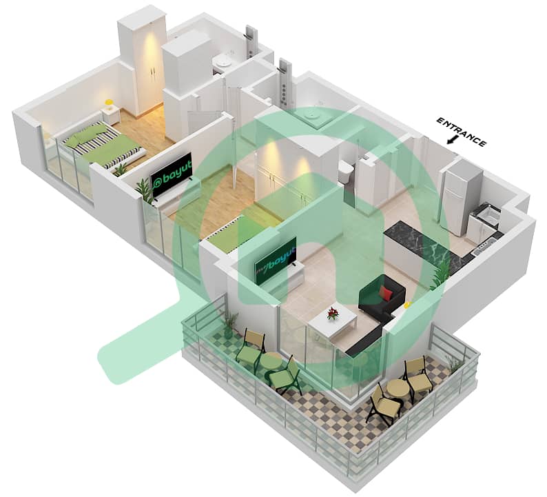 Rosewell - Planimetria del piano di 2 Camere Appartamento Tipo A interactive3D