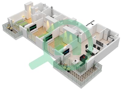 Rosewell - Planimetria del piano di 3 Camere Appartamento Tipo A