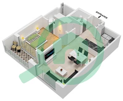 Sobha One Tower E - Plano de planta de 1 habitación Apartamento Tipo/unidad A VARIANT3 / UNIT 2,4,6 Sobha One Tower E - Plano de planta de 1 habitación Apartamento Tipo/unidad A VARIANT3 / UNIT 2,4,6
