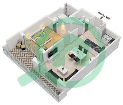 Sobha One Tower E - Plano de planta de 1 habitación Apartamento Tipo/unidad C VARIANT 3 / UNIT 2,4,6 Sobha One Tower E - Plano de planta de 1 habitación Apartamento Tipo/unidad C VARIANT 3 / UNIT 2,4,6