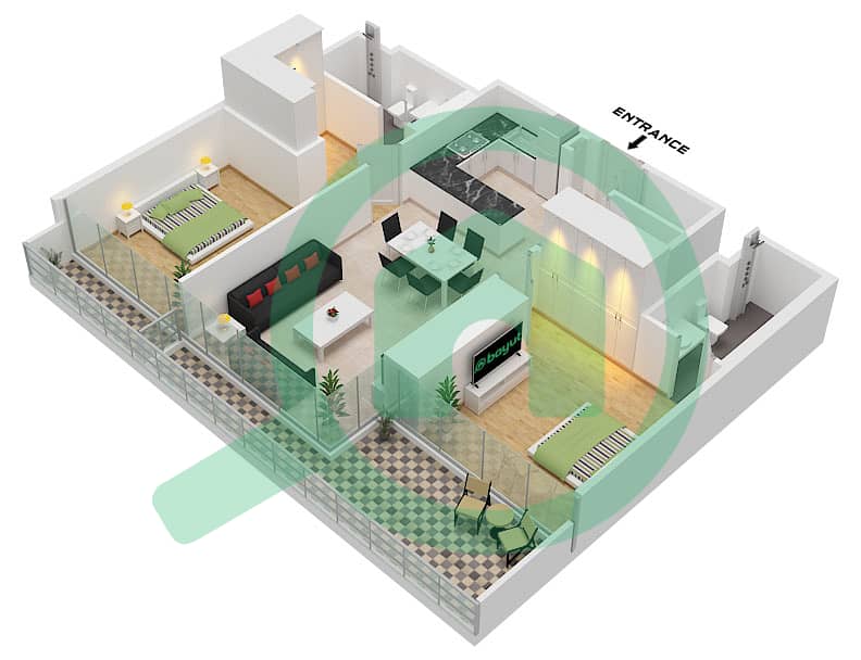 Type G Variant 2 Unit 10 Floor 18,30,36 Sobha One Tower E - 2 Bedroom Apartment Type/unit G VARIANT2/UNIT 10FLOOR18 Floor plan Type G Variant 2 Unit 10 Floor 18,30,36 interactive3D