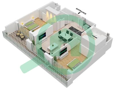 Sobha One Tower E - Plano de planta de 2 habitaciones Apartamento Tipo/unidad P VARIANT3/UNIT 9 FLOOR 7 Sobha One Tower E - Plano de planta de 2 habitaciones Apartamento Tipo/unidad P VARIANT3/UNIT 9 FLOOR 7