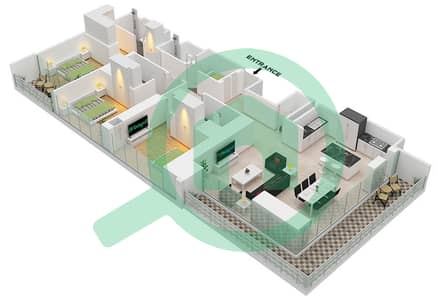 Sobha One Tower E - Plano de planta de 3 habitaciones Apartamento Tipo/unidad A / UNIT 8 FLOOR 14-17,26 Sobha One Tower E - Plano de planta de 3 habitaciones Apartamento Tipo/unidad A / UNIT 8 FLOOR 14-17,26