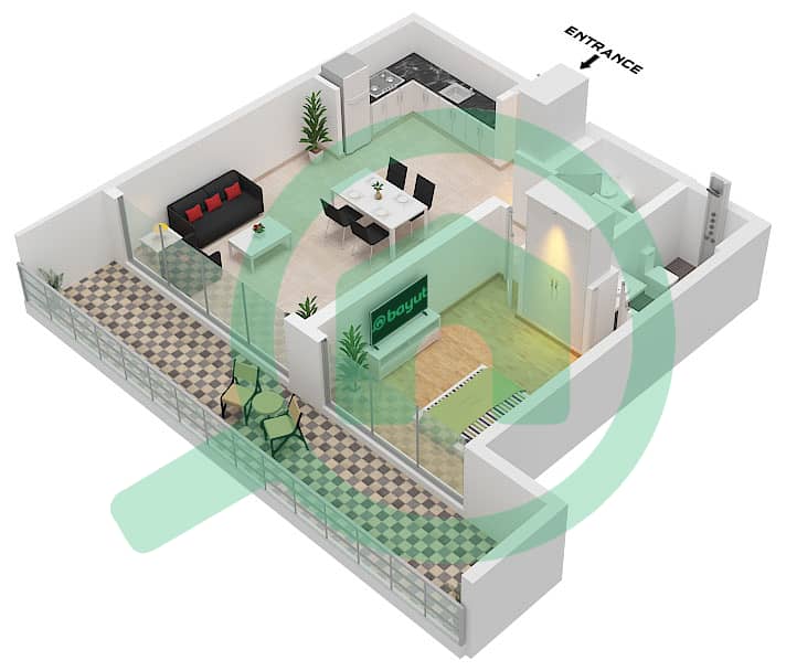 The Community Sports Arena - Plano de planta de 1 habitación Apartamento Tipo 1 interactive3D
