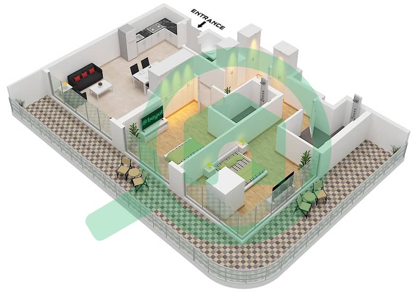 The Community Sports Arena - 2 Bedroom Apartment Type 2 Floor plan interactive3D