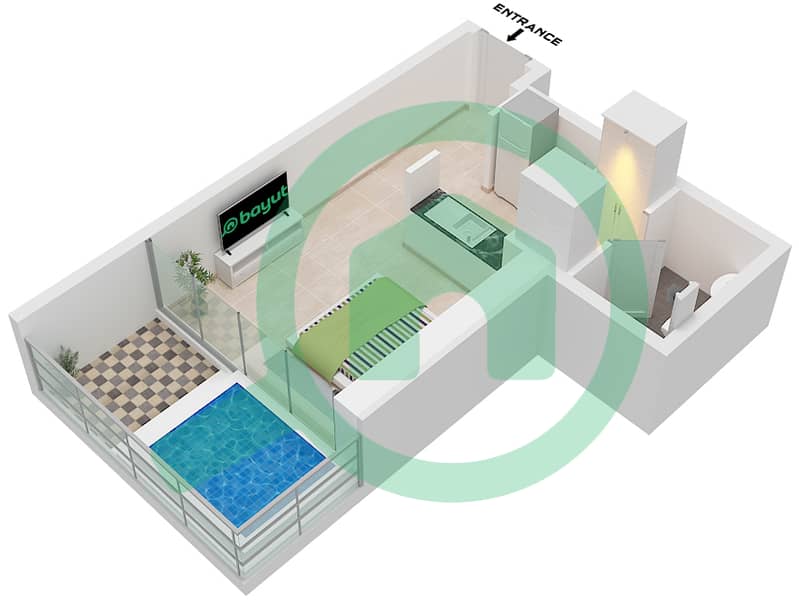 Elitz 2 by Danube Tower 2 - Planimetria del piano di Monolocale Appartamento Tipo/unità PERSIDENTIAL / UNIT 1,12 Type Persidential Unit 1,12 Floor 4-17,20-25 interactive3D