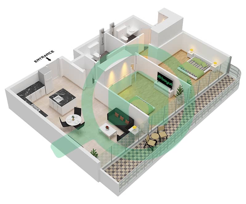 10 Oxford - 2 Bedroom Apartment Unit 17 FLOOR 4 Floor plan interactive3D