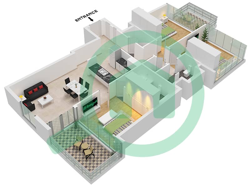 Harbour Lights - 3 Bedroom Apartment Unit 01 FLOOR 14 Floor plan interactive3D