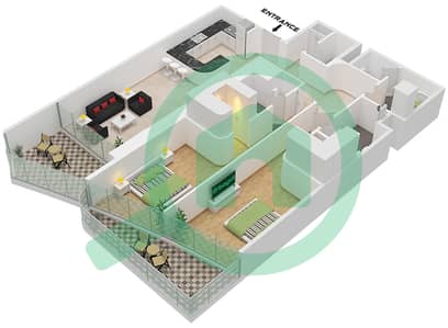 Al Habtoor Tower - Grundriss für 2 Schlafzimmer Wohnung Suite 22,20 FLOOR 9-46,49-69