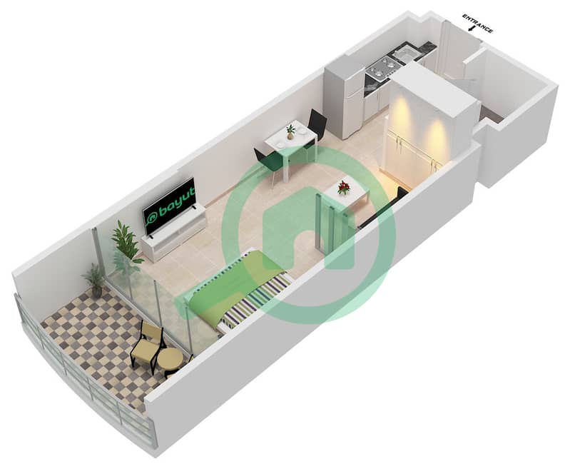 Serenz by Danube Tower B - Studio Apartment Type/unit A / UNIT 5-10 FLOOR 2-20 Floor plan interactive3D