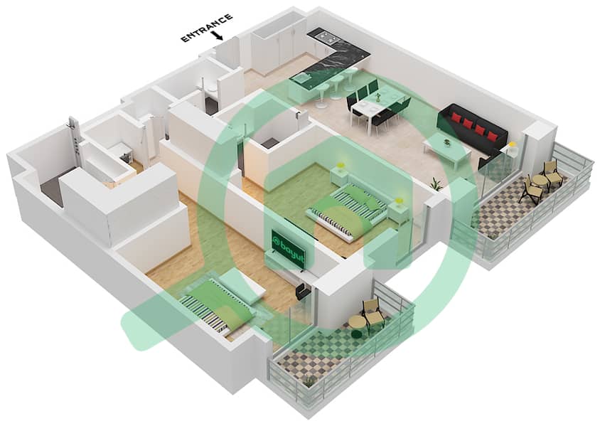 Sama Yas - 2 Bedroom Apartment Type A-1 Floor plan interactive3D