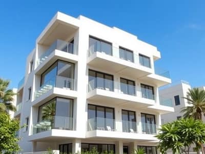 10+ Schlafzimmer Building zum zum Verkauf in Al Jurf, Ajman - A_modern_residential_building_in_the_UAE_showcasing_contemporary_architecture. _The_building_features_six_floors_with_large_glass_windows_and_balconies. _The_exterior_is_finished_in_light_colors_with_a_sleek_design_tha. jpeg
