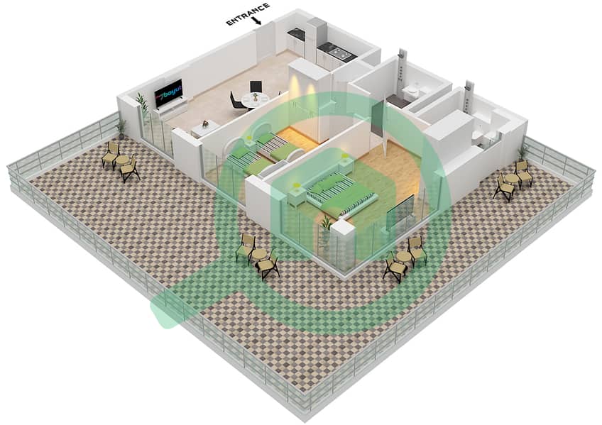 Edgewater Residences 1 - 2 Bedroom Apartment Type A FLOOR 1 Floor plan interactive3D