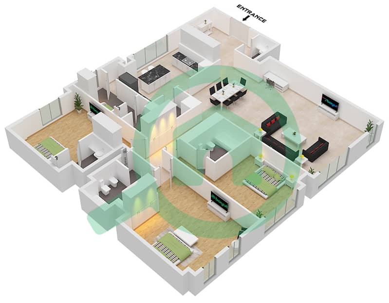 المخططات الطابقية لتصميم النموذج 3CA FLOOR 2-13 شقة 3 غرف نوم - لايمستون هاوس interactive3D