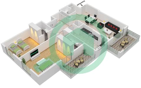 Al Majaz Tower - Planimetria del piano di 2 Camere Appartamento Tipo A