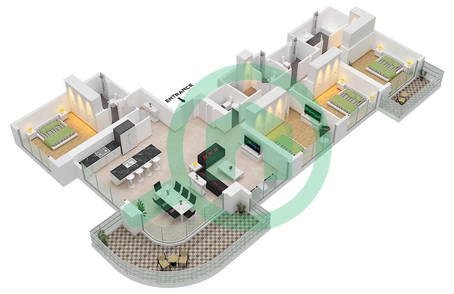 Seapoint Tower 1 - Planimetria del piano di 4 Camere Appartamento Unità 1 FLOOR 37-48 interactive3D