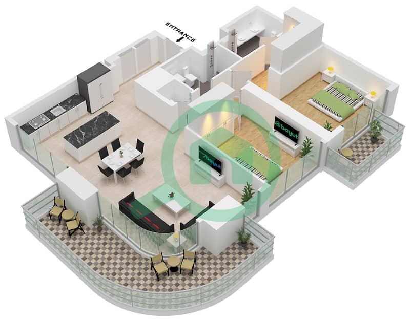 Seapoint Tower 2 - 2 Bedroom Apartment Unit 2 FLOOR 9 Floor plan interactive3D