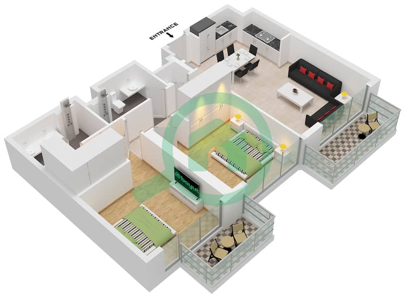 Seapoint Tower 2 - 2 Bedroom Apartment Unit 5 FLOOR 21-40 Floor plan interactive3D