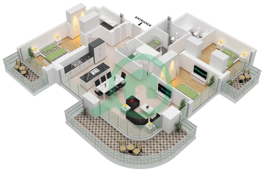 Seapoint Tower 2 - 3 Bedroom Apartment Unit 6 FLOOR 21-39 Floor plan interactive3D