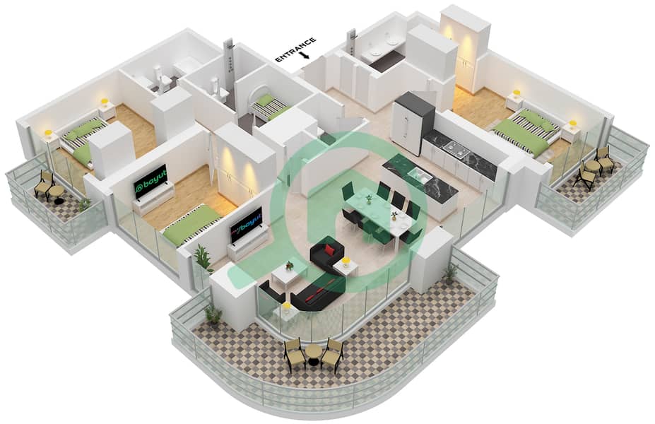 Seapoint Tower 2 - 3 Bedroom Apartment Unit 7 FLOOR 21-39 Floor plan interactive3D