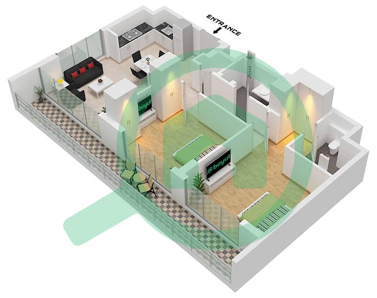 Berkshire Park - Grundriss für 2 Schlafzimmer Wohnung Typ E interactive3D