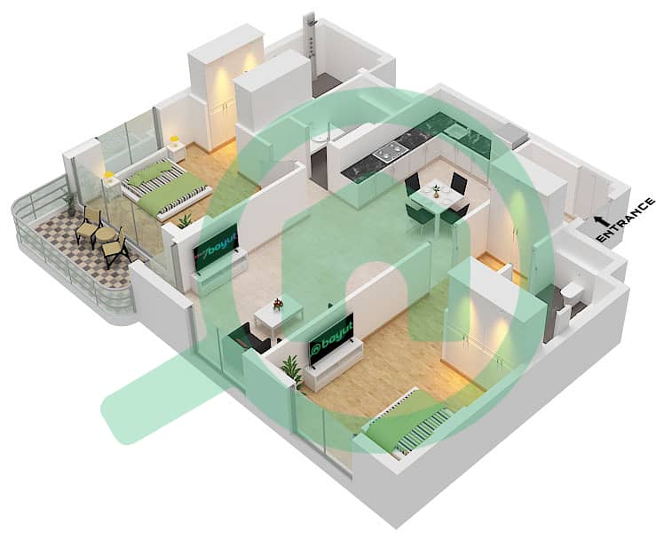 Berkshire Park - Grundriss für 2 Schlafzimmer Wohnung Typ F interactive3D