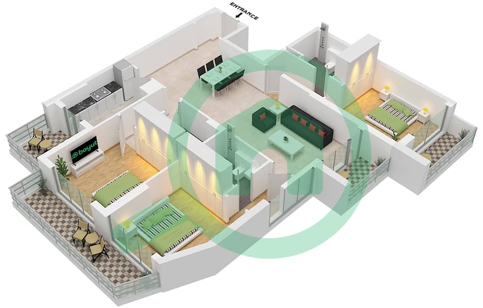 Altia Residence - 2 Bedroom Apartment Unit 05 FLOOR 1 Floor plan interactive3D